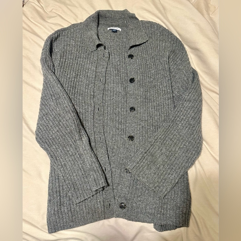 American Eagle Gray Ribbed Button-Up Cardigan - image 3